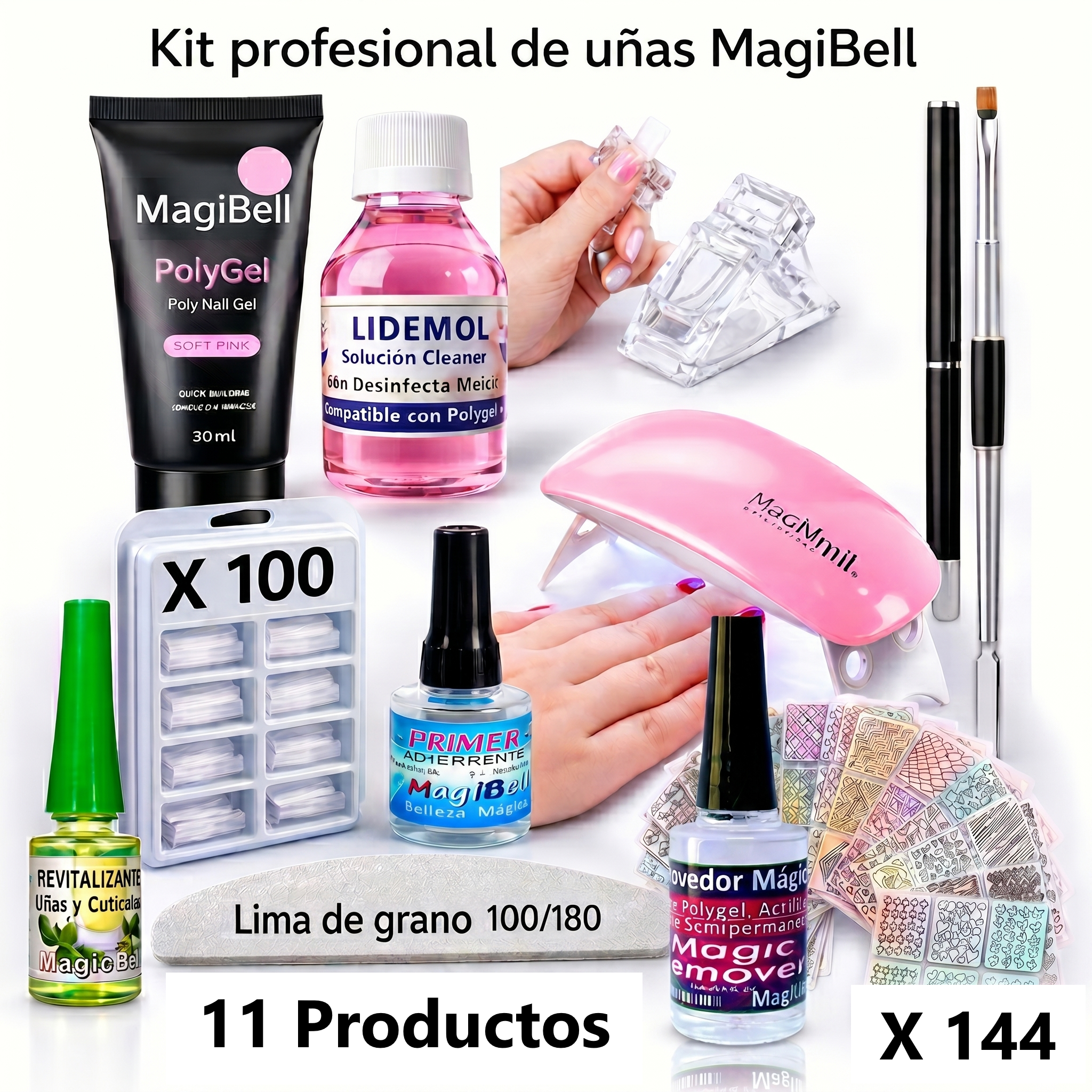 ❗ Kit Profesional Polygel para Uñas | 11 Productos | 100 Moldes | ¡GRATIS!  144 Stickers ❗