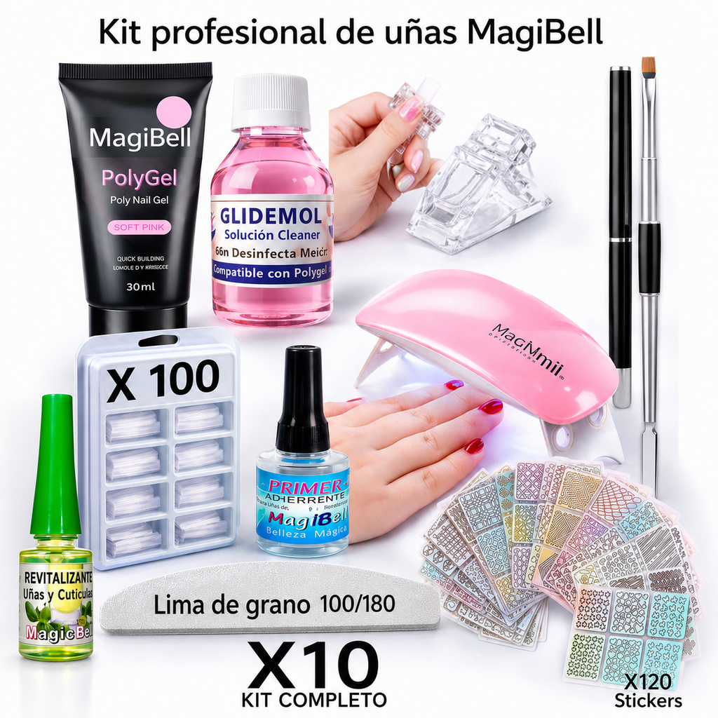 ❗ Kit Profesional Polygel para Uñas | 10 Productos + 100 Moldes + 120 Stickers ❗