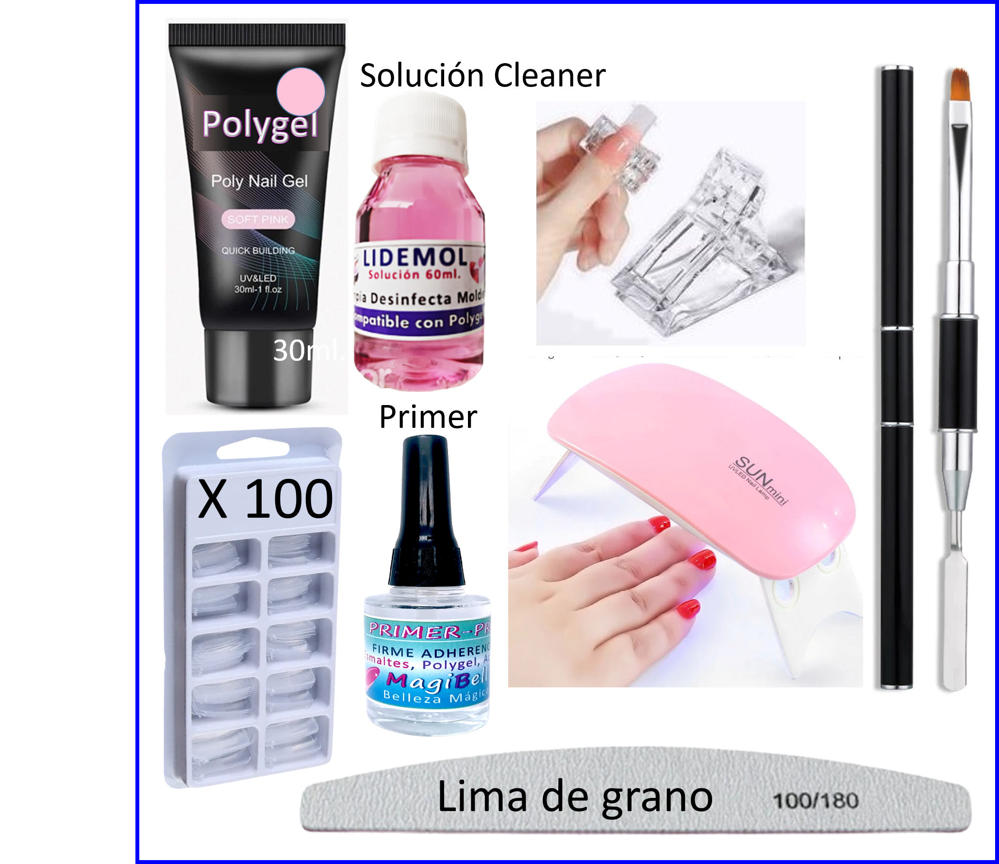 Kit Completo de Polygel Acrygel para Extensiones de Uñas x8 Piezas