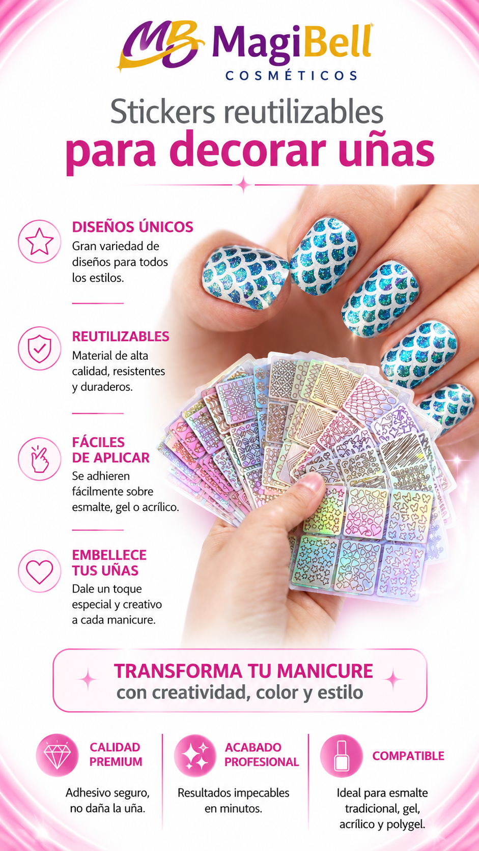 ❗ Kit Profesional Polygel para Uñas | 10 Productos + 100 Moldes + 120 Stickers ❗